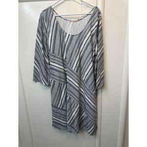 Soft Surroundings Sonya Linen Knee Length Dress Size 1X Blue White Boho Plus Sz